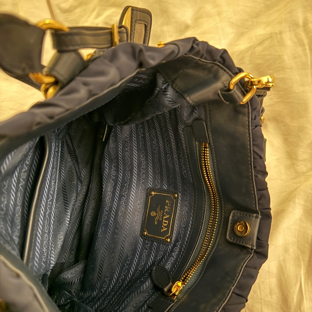 Prada Dark Blue Gathered Shoulder Bag - Picture 4 of 8